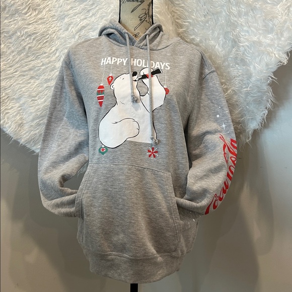 Coca Cola Other - VTG Coca-Cola Sweatshirt Polar Bear Hoodie Mens Gray Christmas Happy Holidays